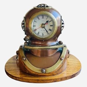 Antique Clock Brass Copper Diving Helmet Maritime Quartz Clock US Navy Clock